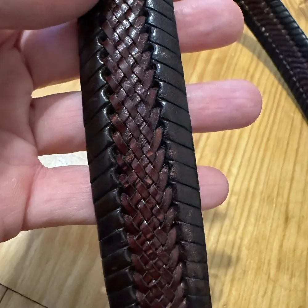 Brighton Belt Leather Braided Brown Woven Silvertone Buckle Sz 34 Women’s M20385